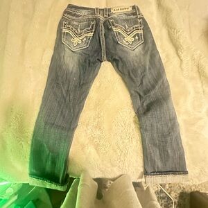 Rock Revival Blue capris Jeans with White Stitching.